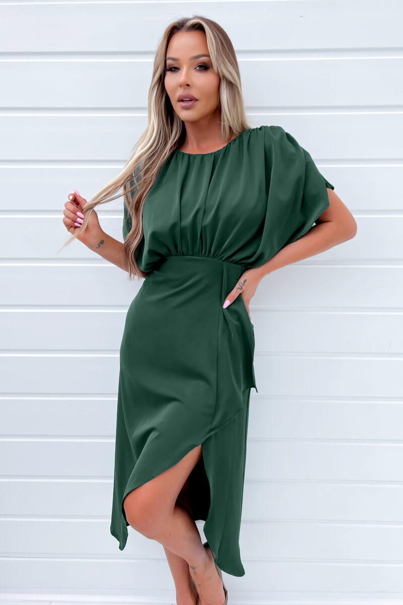 Ax Paris Teal Batwing Gathered Top Midi Dress
