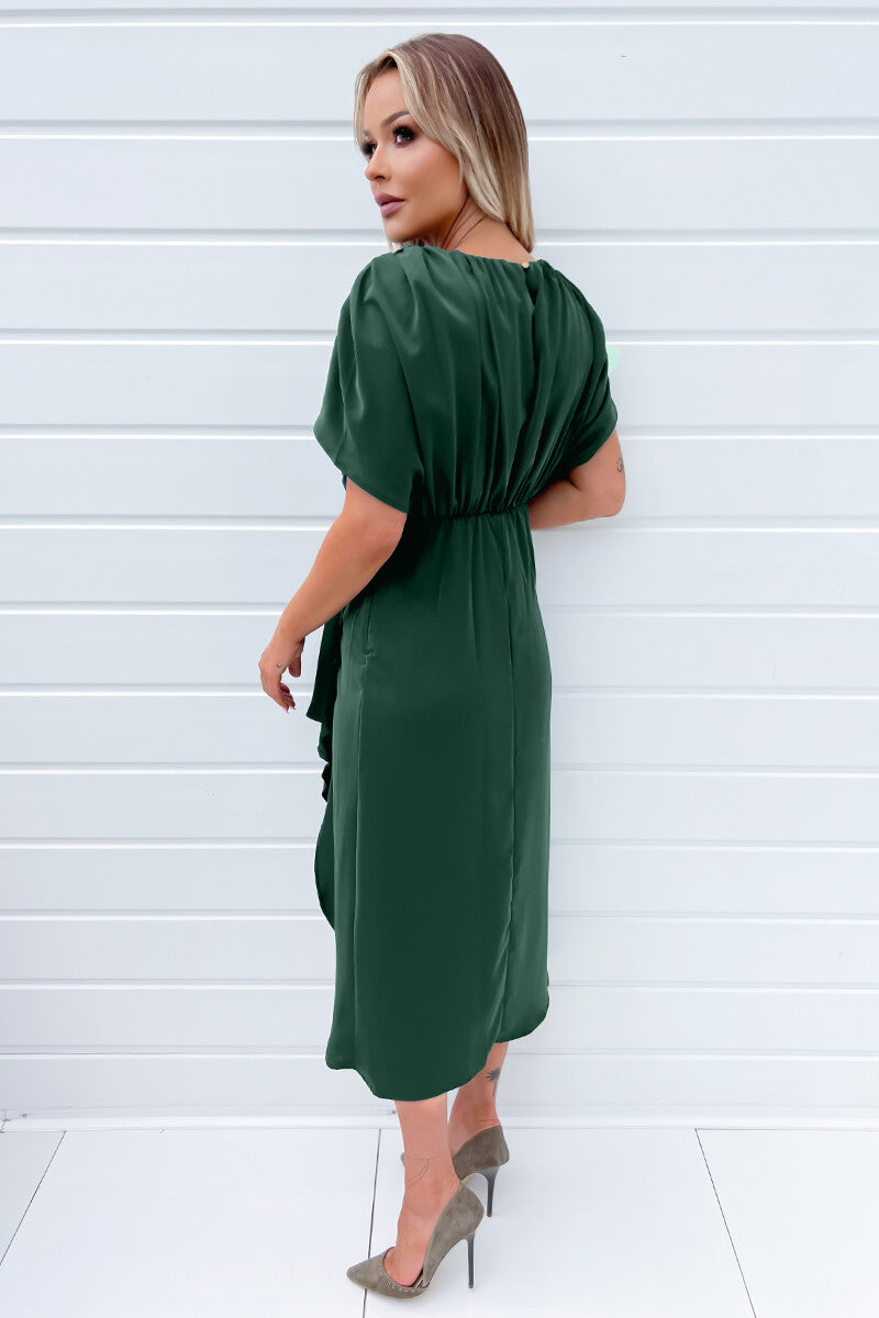 Ax Paris Teal Batwing Gathered Top Midi Dress