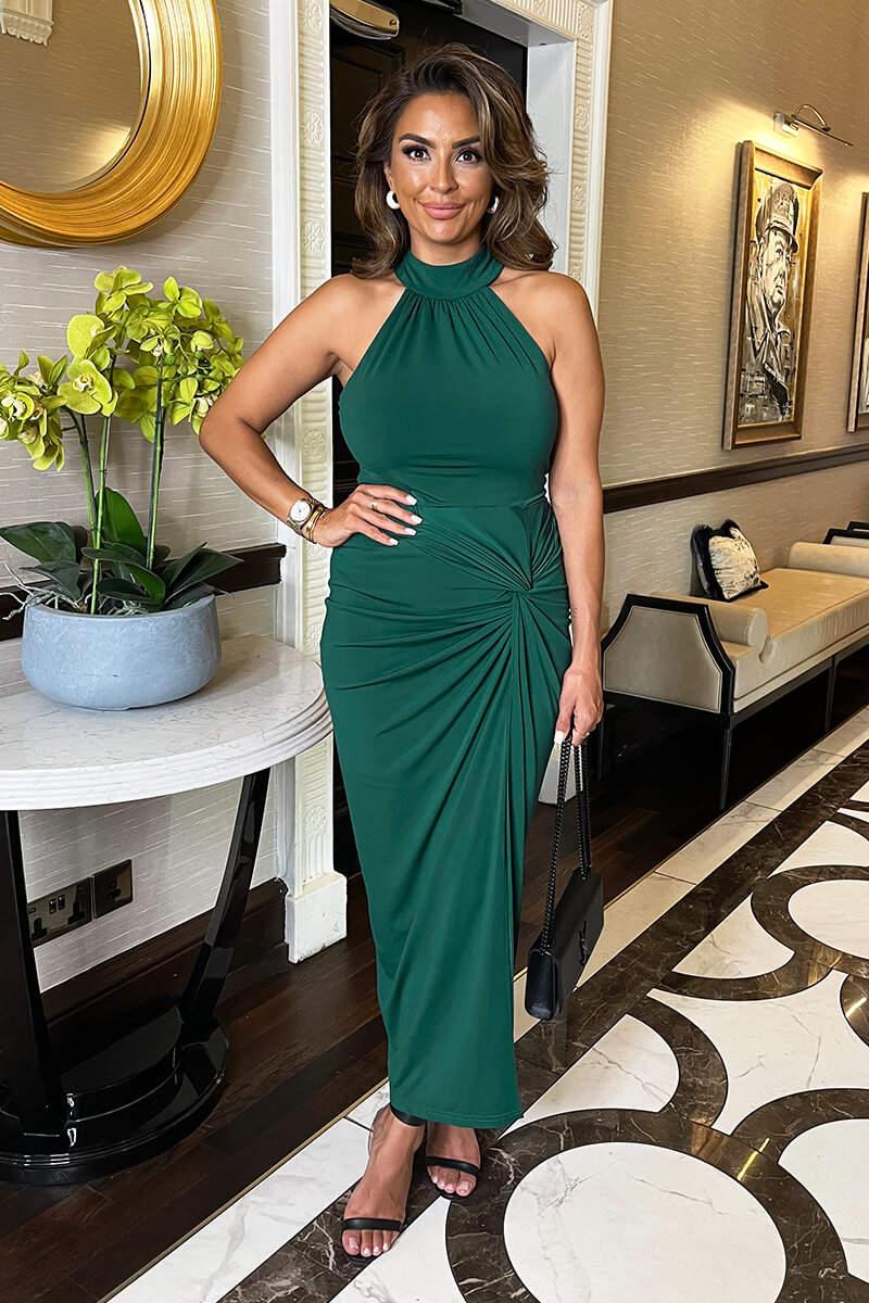 ax paris Teal Halter Neck Knot Skirt Midi Dress