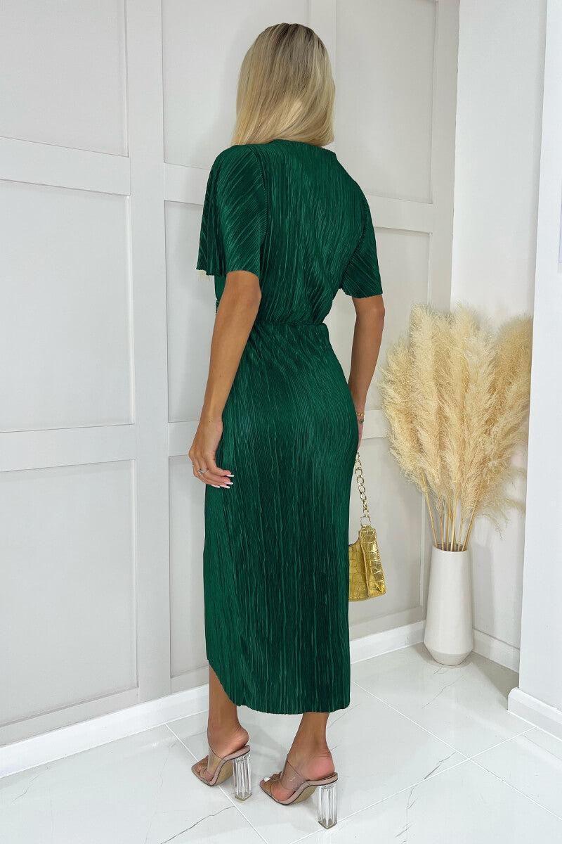 Ax Paris Teal Short Sleeve Plisse Wrap Midi Dress