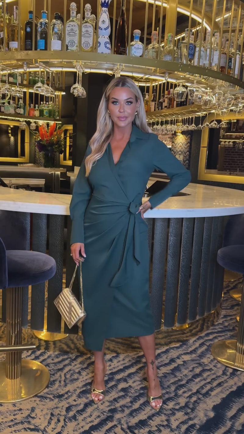 Ax Paris Teal Side Tie Waist Wrap Midi Dress