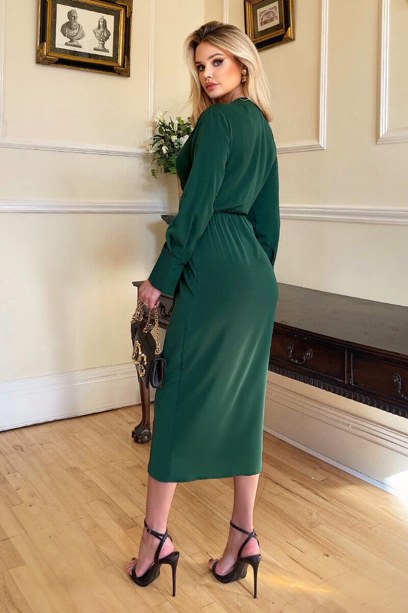 Ax Paris Teal Wrap Gold Buckle Midi Dress