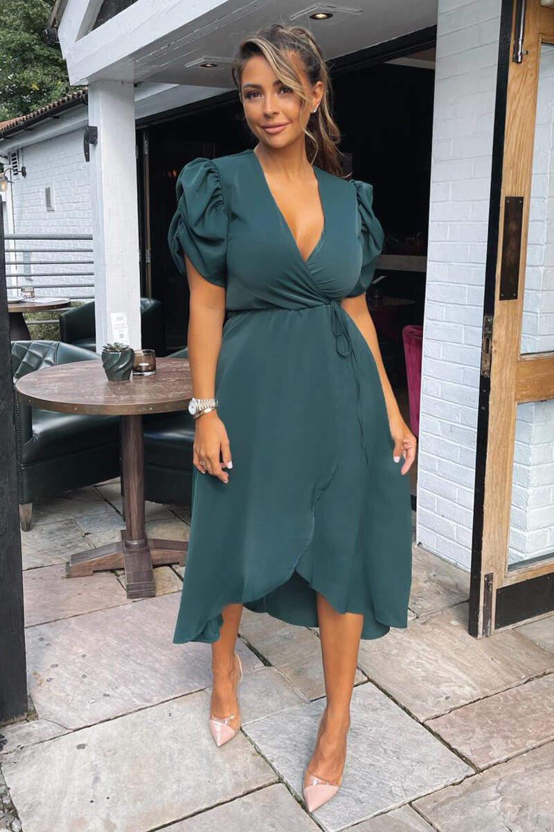 Ax Paris Teal Wrap Over Tie Midi Dress