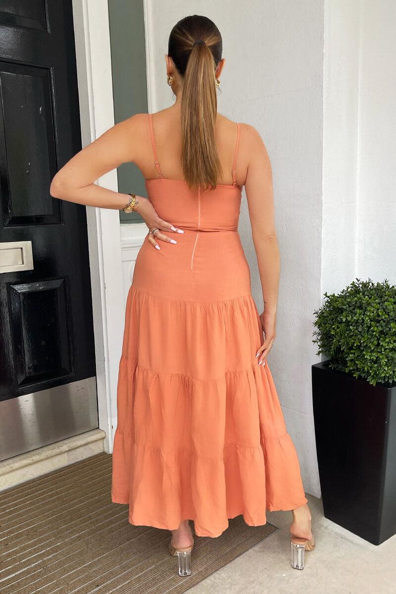 Ax Paris Terracotta Strappy Smock Midi Dress