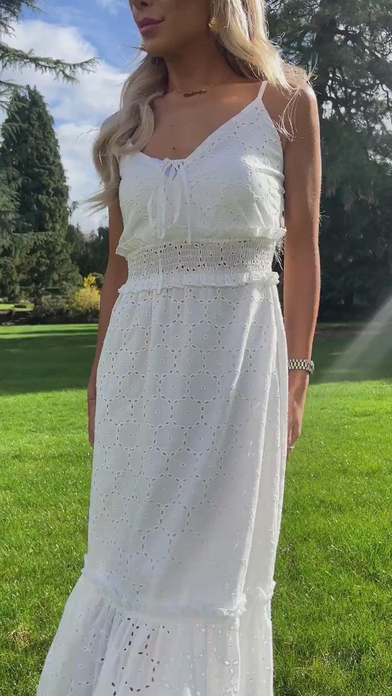 Ax Paris White Broderie Frill Hem Midi Dress