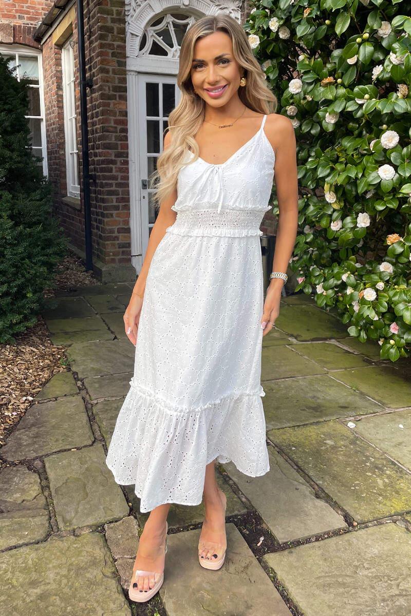 ax paris White Broderie Frill Hem Midi Dress