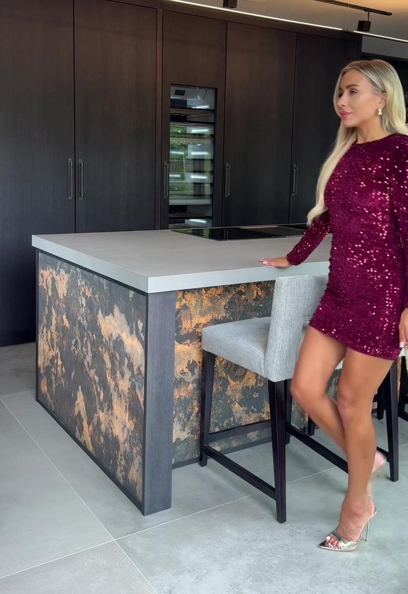 Ax Paris Wine Velvet Sequin Long Sleeve Mini Dress