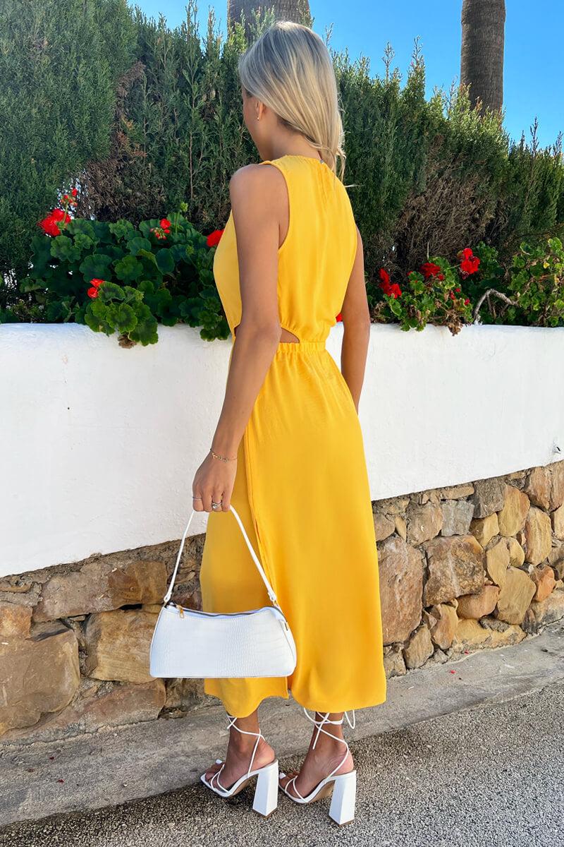 Ax Paris Yellow Cut Out Midi Dress