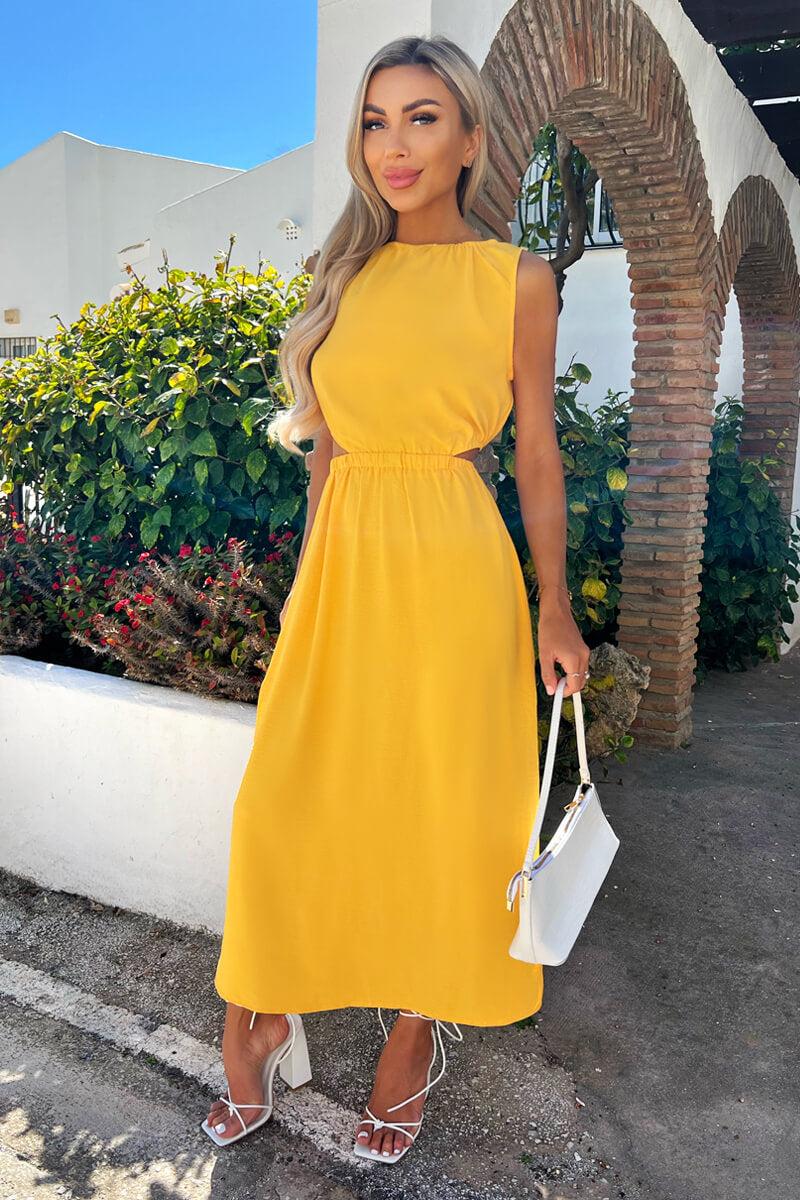 ax paris Yellow Cut Out Midi Dress