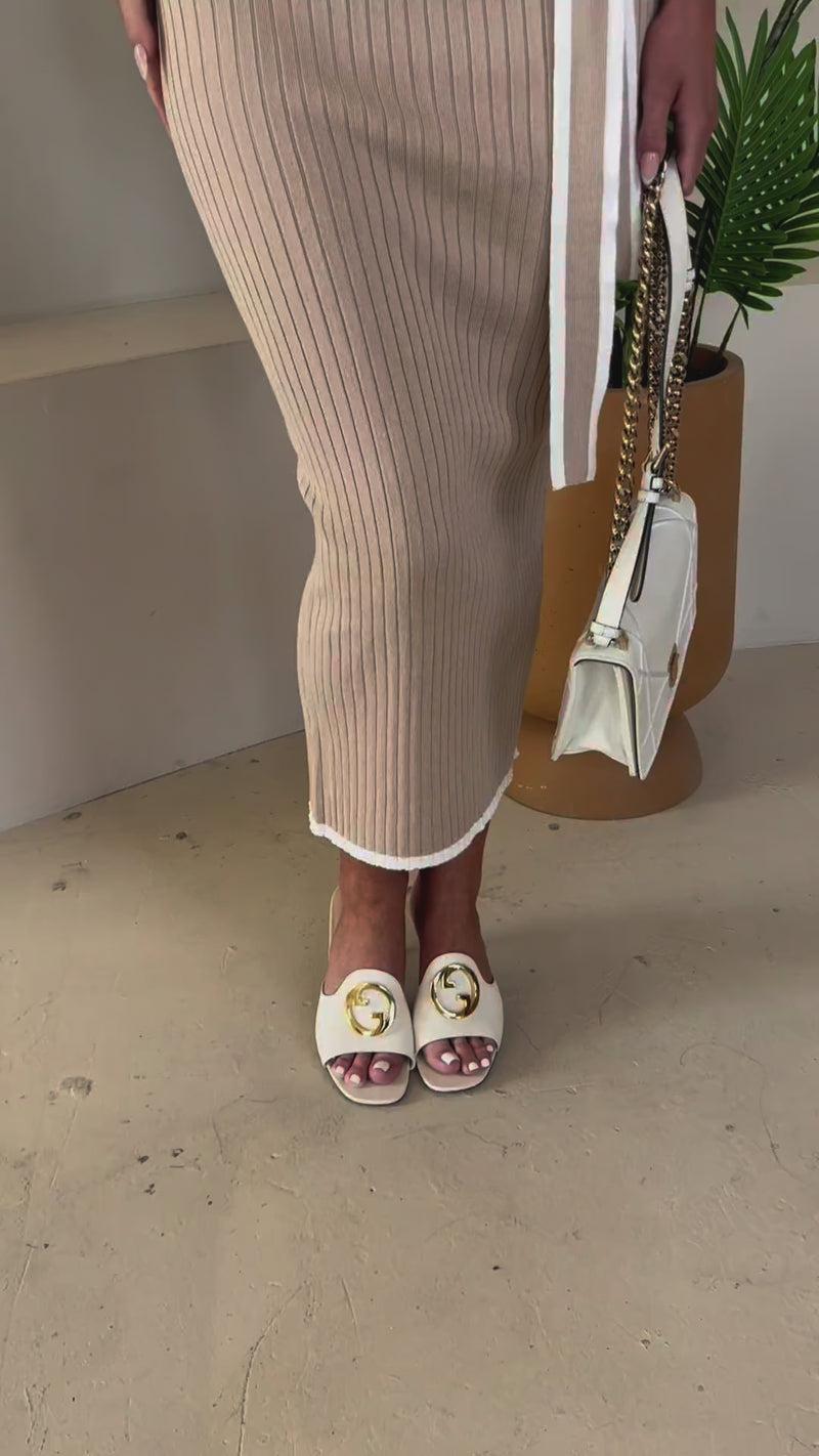 Ax Paris Biscuit Ribbed Contrast Detail Knitted Dress