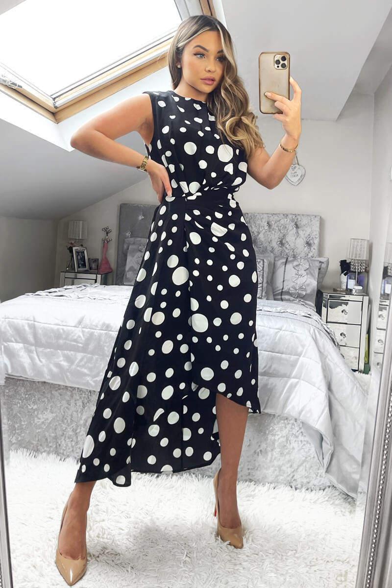 ax paris Black And White Polka Dot Gathered Midi Dress