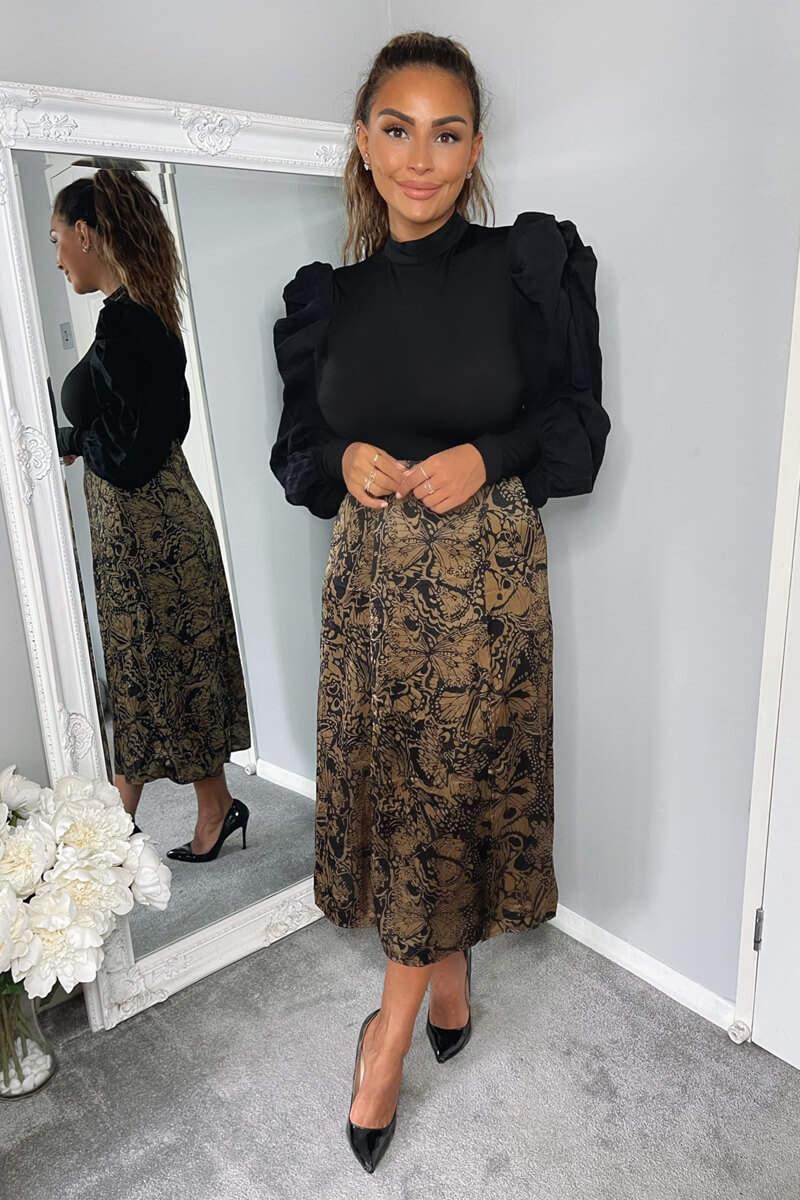 Ax Paris Black Butterfly Printed Skirt 2 In 1 Midi Dress