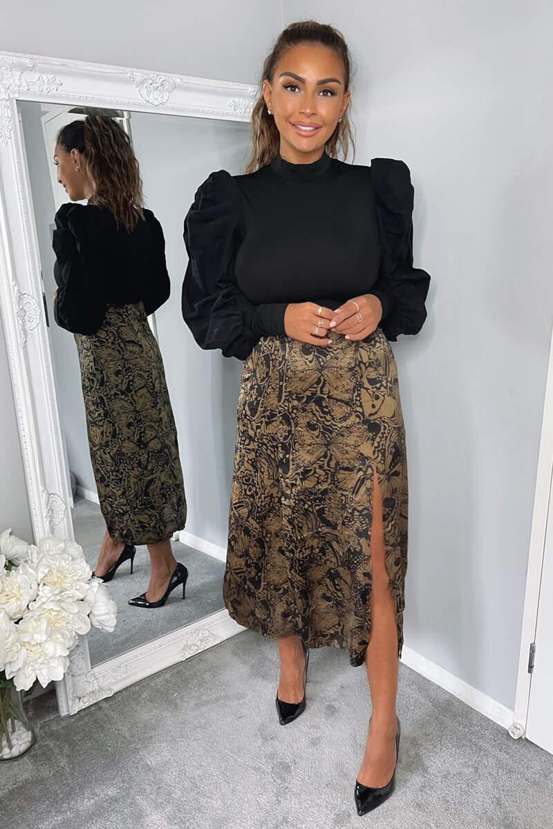 ax paris Black Butterfly Printed Skirt 2 in 1 Midi Dress