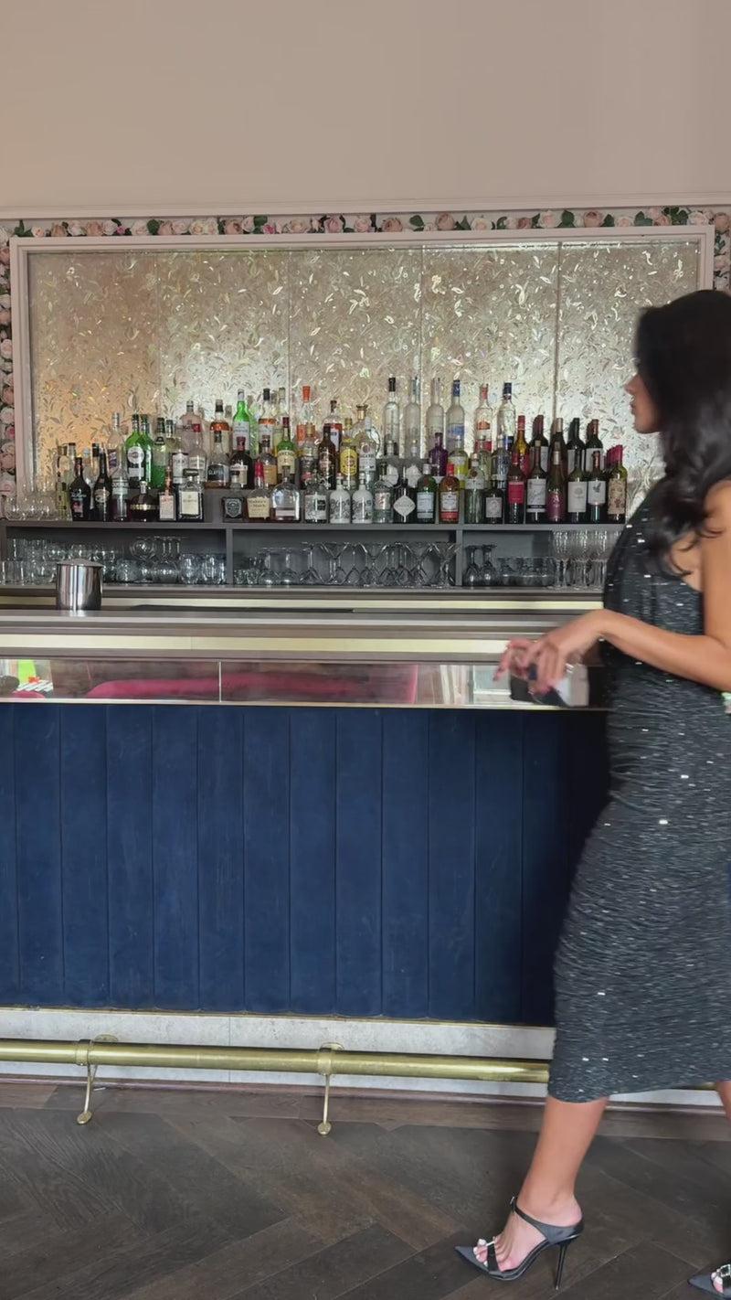 Ax Paris Black Metallic Sparkle Halter Neck Ruched Midi Dress