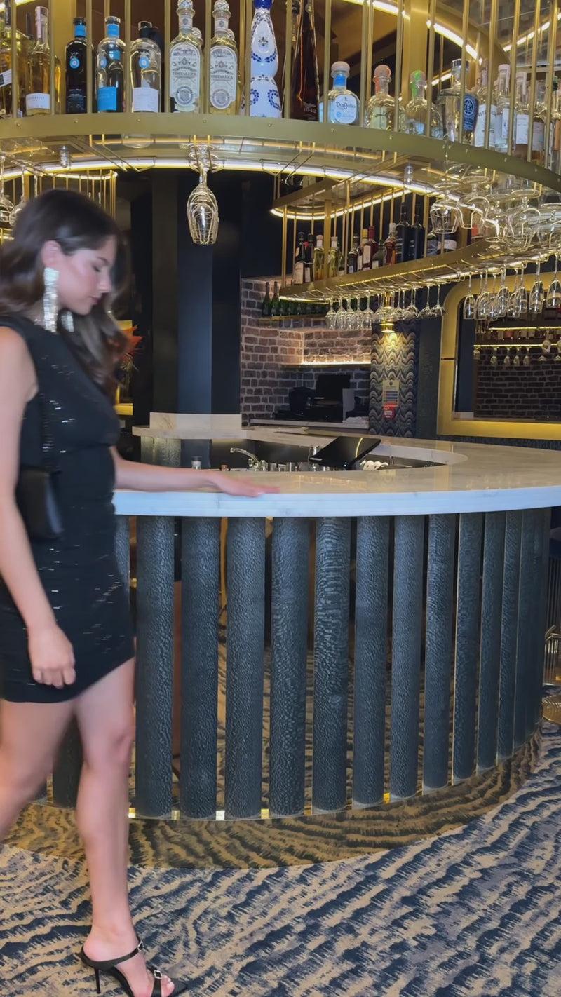 Ax Paris Black Sparkle And Sequin Ruched Skirt Bodycon Mini Dress