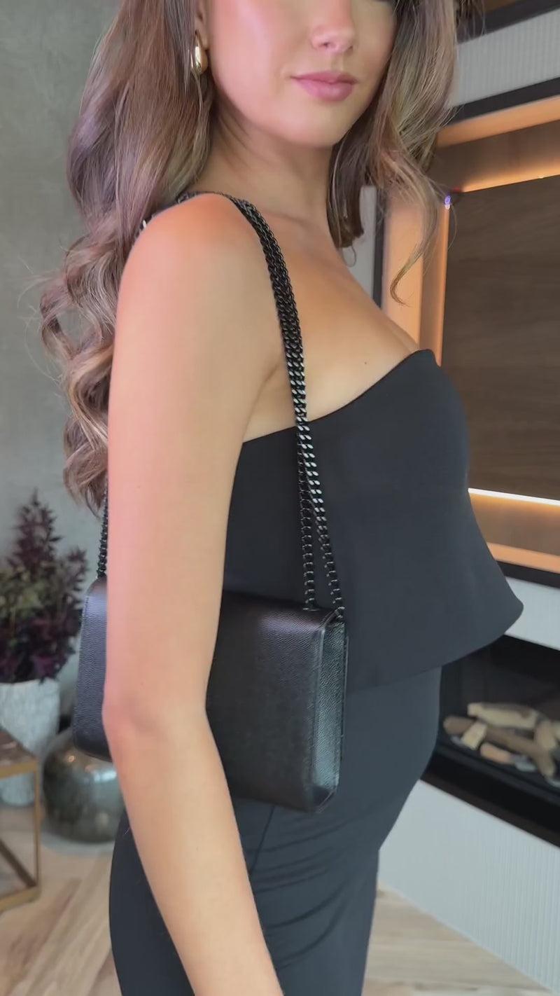 Ax Paris Black Strapless Fold Over Top Detail Midi Dress