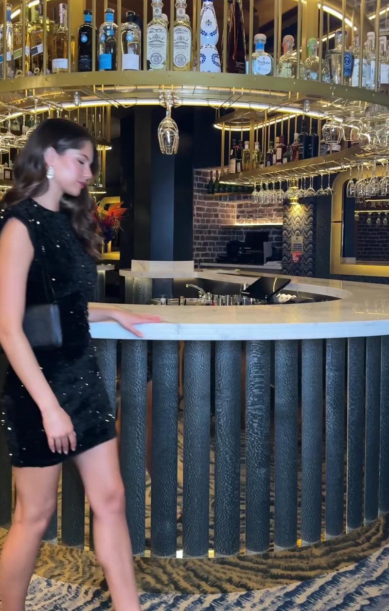 Ax Paris Black Velvet Sequin High Neck Bodycon Mini Dress