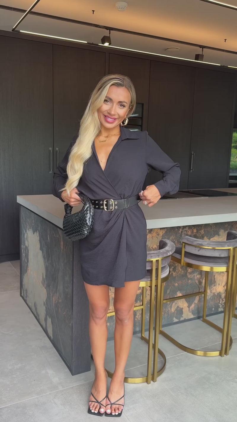 Ax Paris Black Wrap Top Long Sleeve Belted Mini Dress