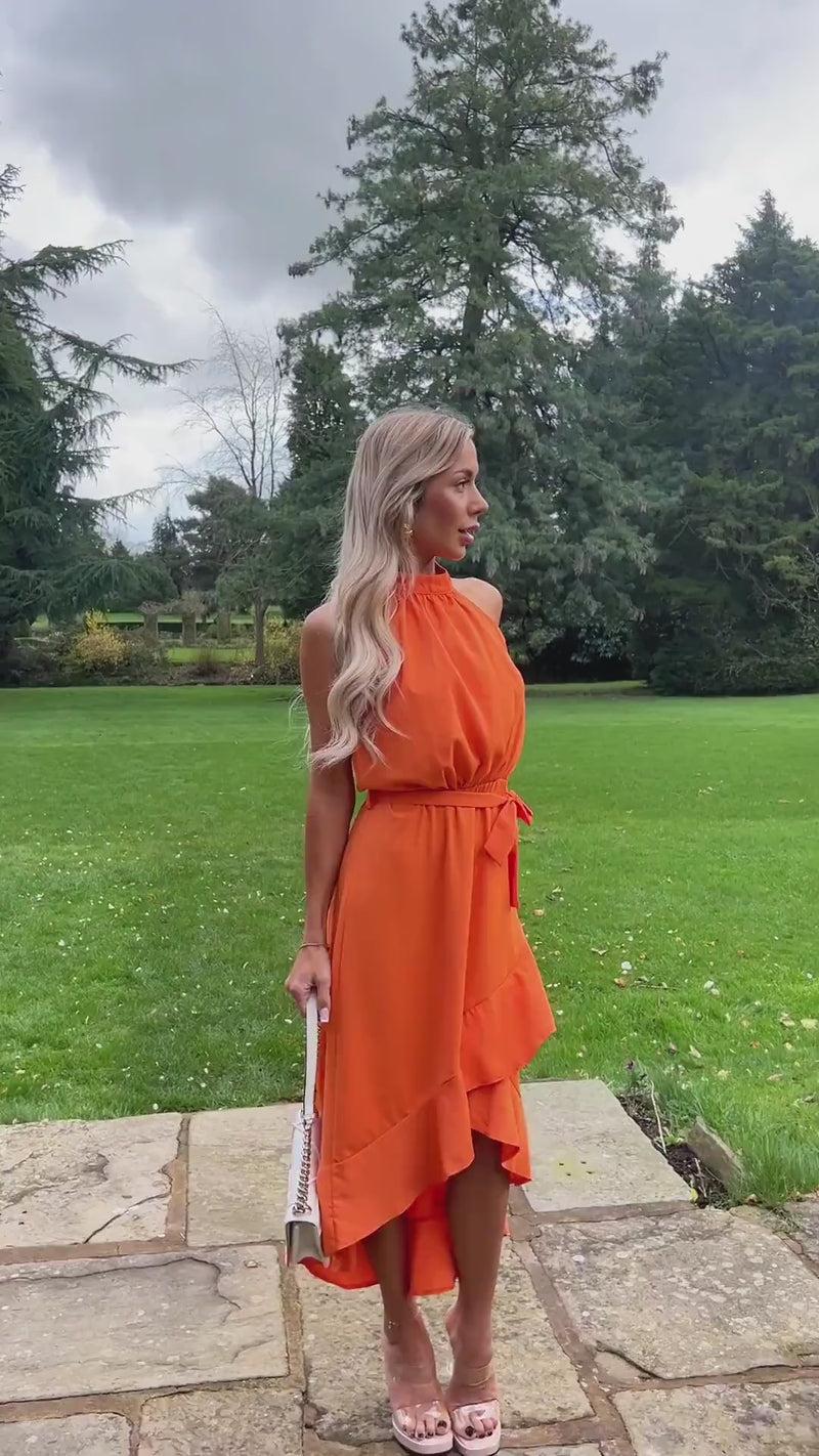 Ax Paris Blood Orange Halterneck Dipped Hem Midi Dress