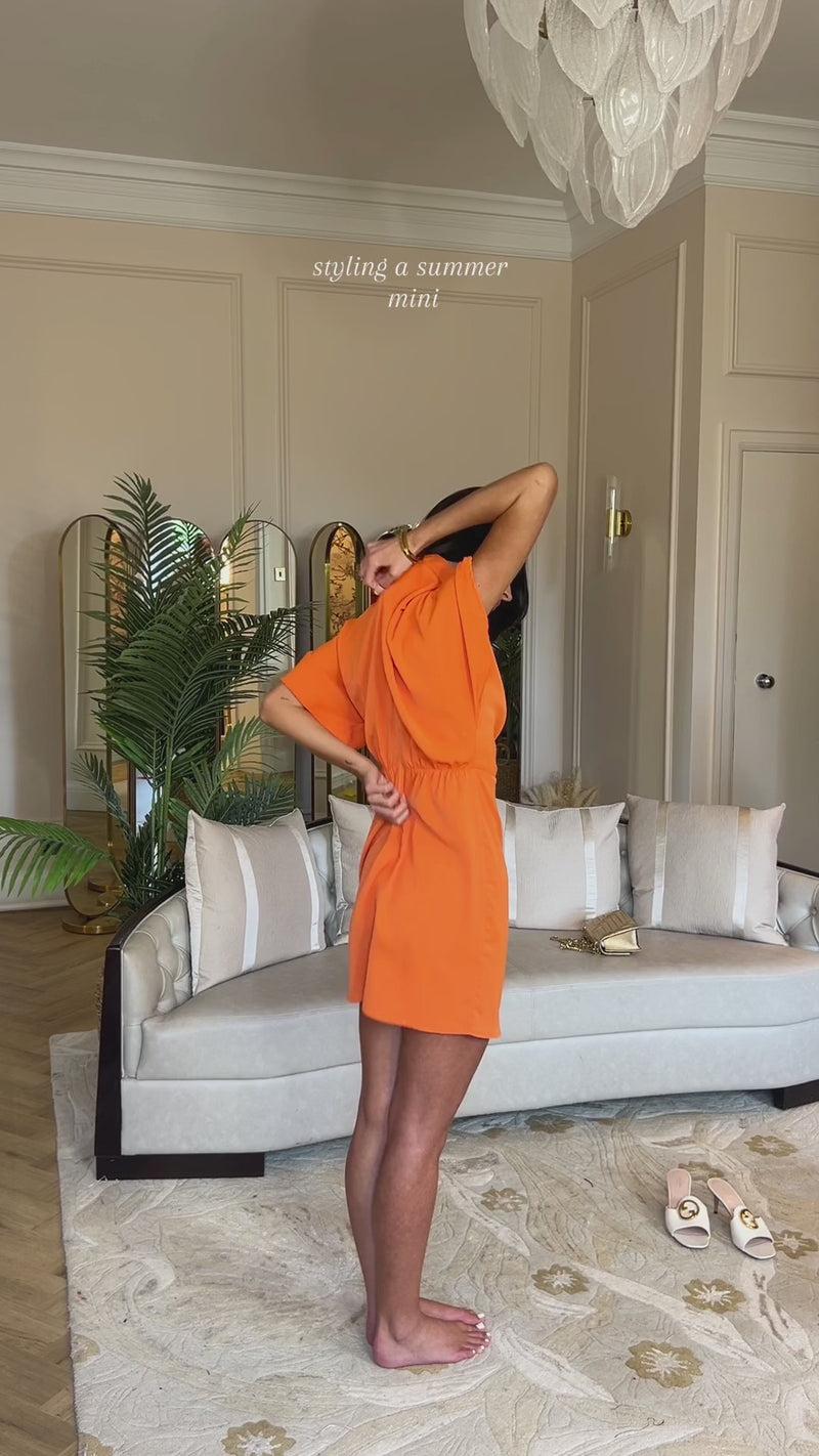 Ax Paris Blood Orange High Neck Gathered Waist Detail Shift Dress