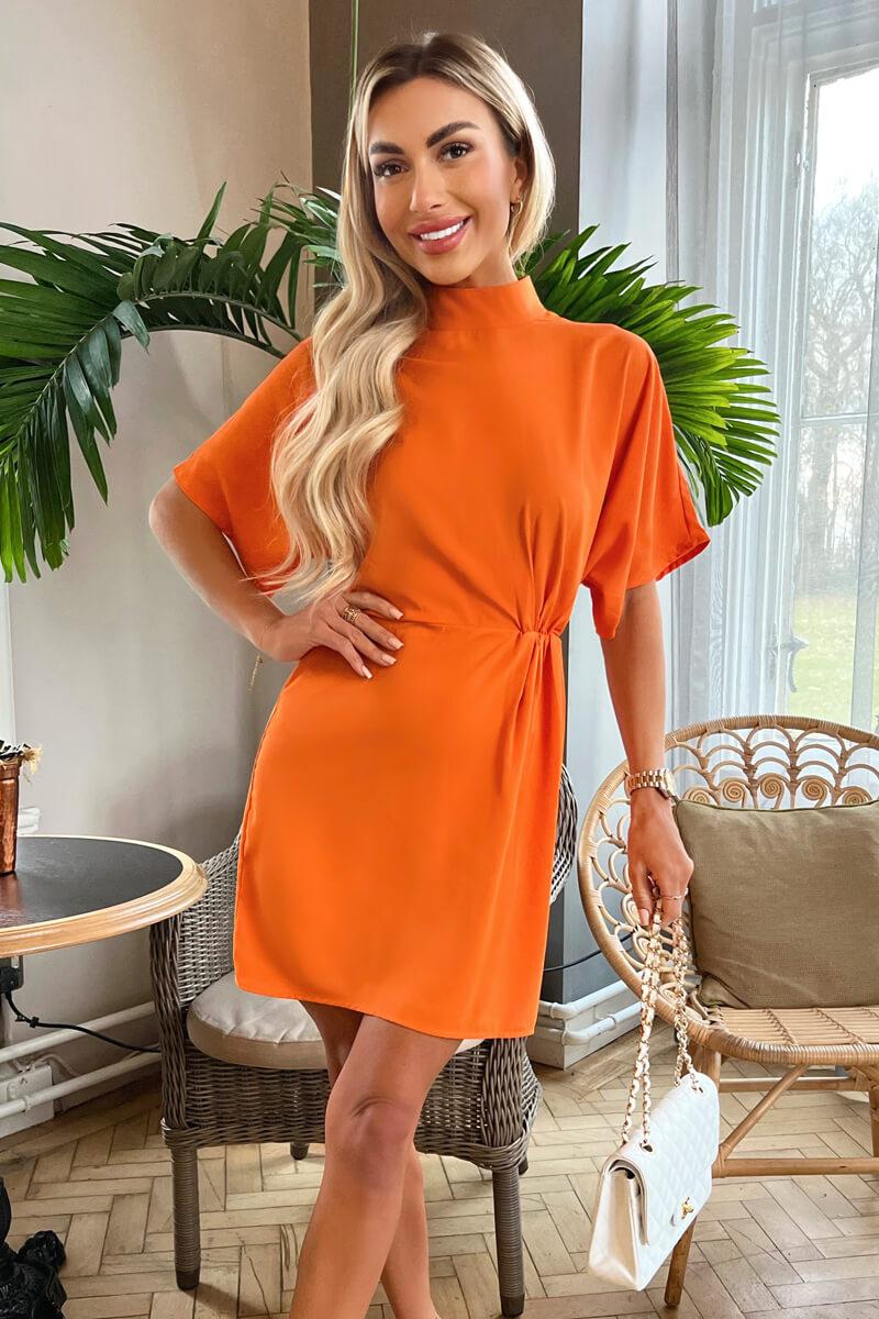 ax paris Blood Orange High Neck Gathered Waist Detail Shift Dress