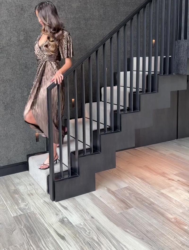 Ax Paris Bronze Plisse Buckle Detail Wrap Midi Dress