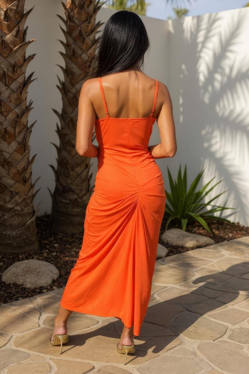 Ax Paris Burnt Orange Strappy Wrap Top Knot Skirt Midi Dress