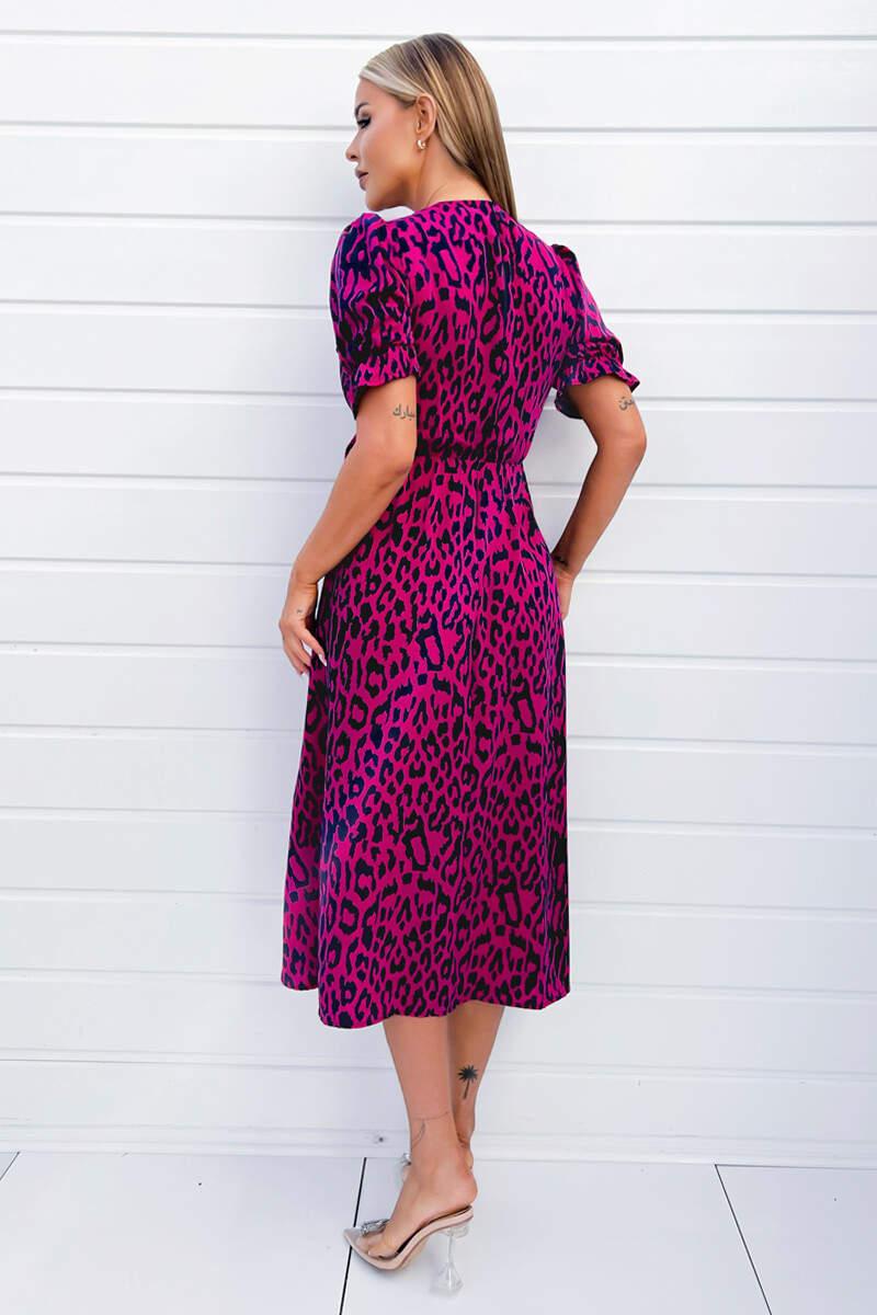 Ax Paris Cerise And Navy Animal Print Wrap Midi Dress