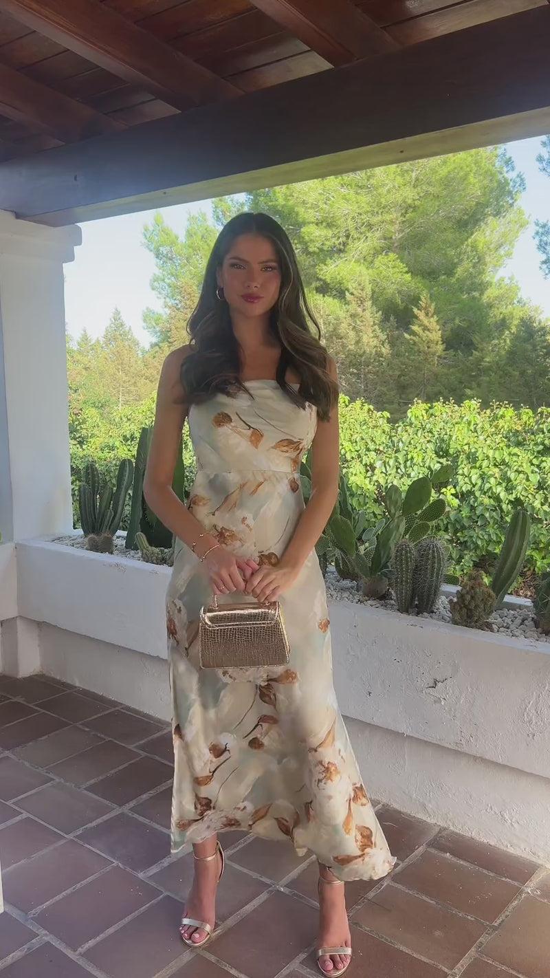 Ax Paris Multi Blossom Print Strappy Slip Midi Dress