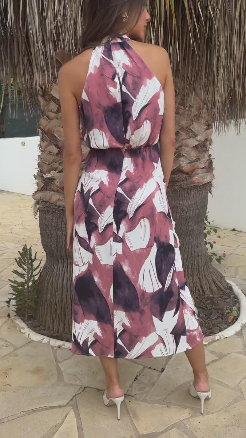 Ax Paris Multi Floral Print Halter Neck High Low Hem Midi Dress