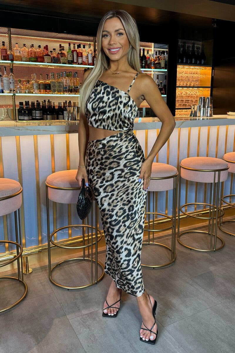 Ax Paris Multi Leopard Print Asymmetric Cut Out Midi Dress