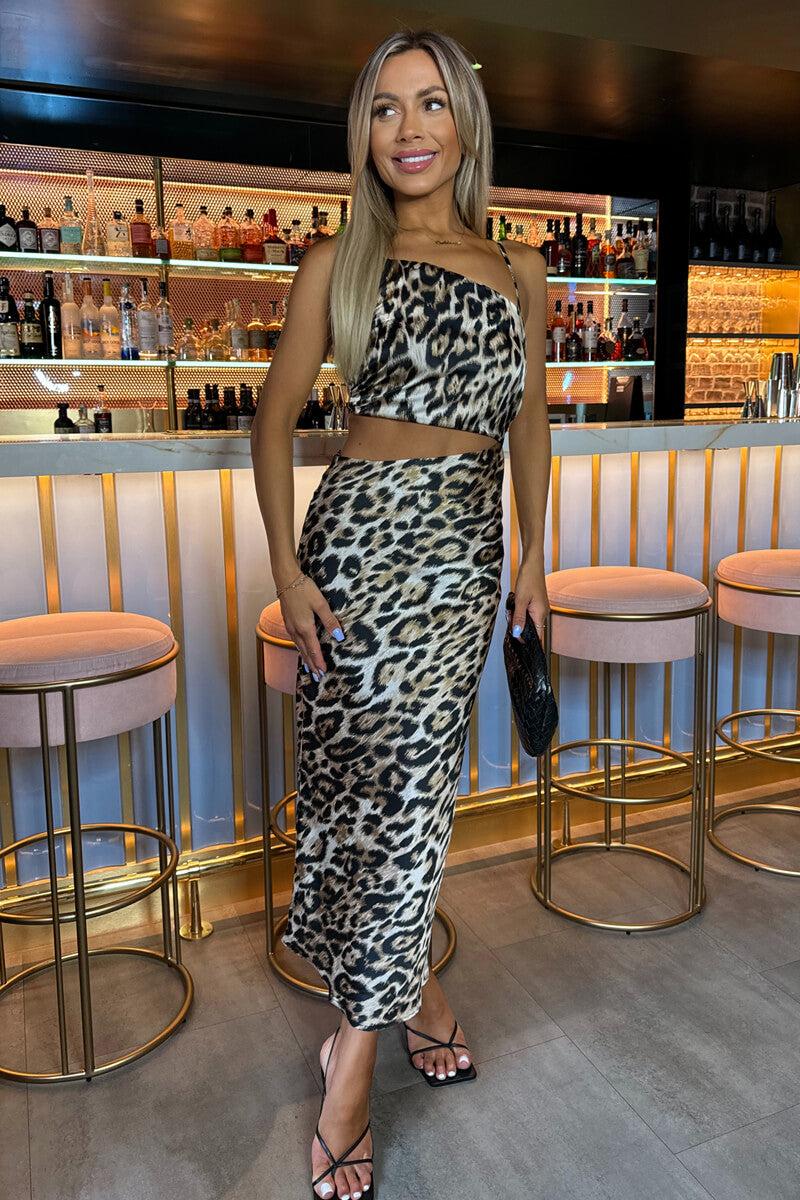 Ax Paris Multi Leopard Print Asymmetric Cut Out Midi Dress