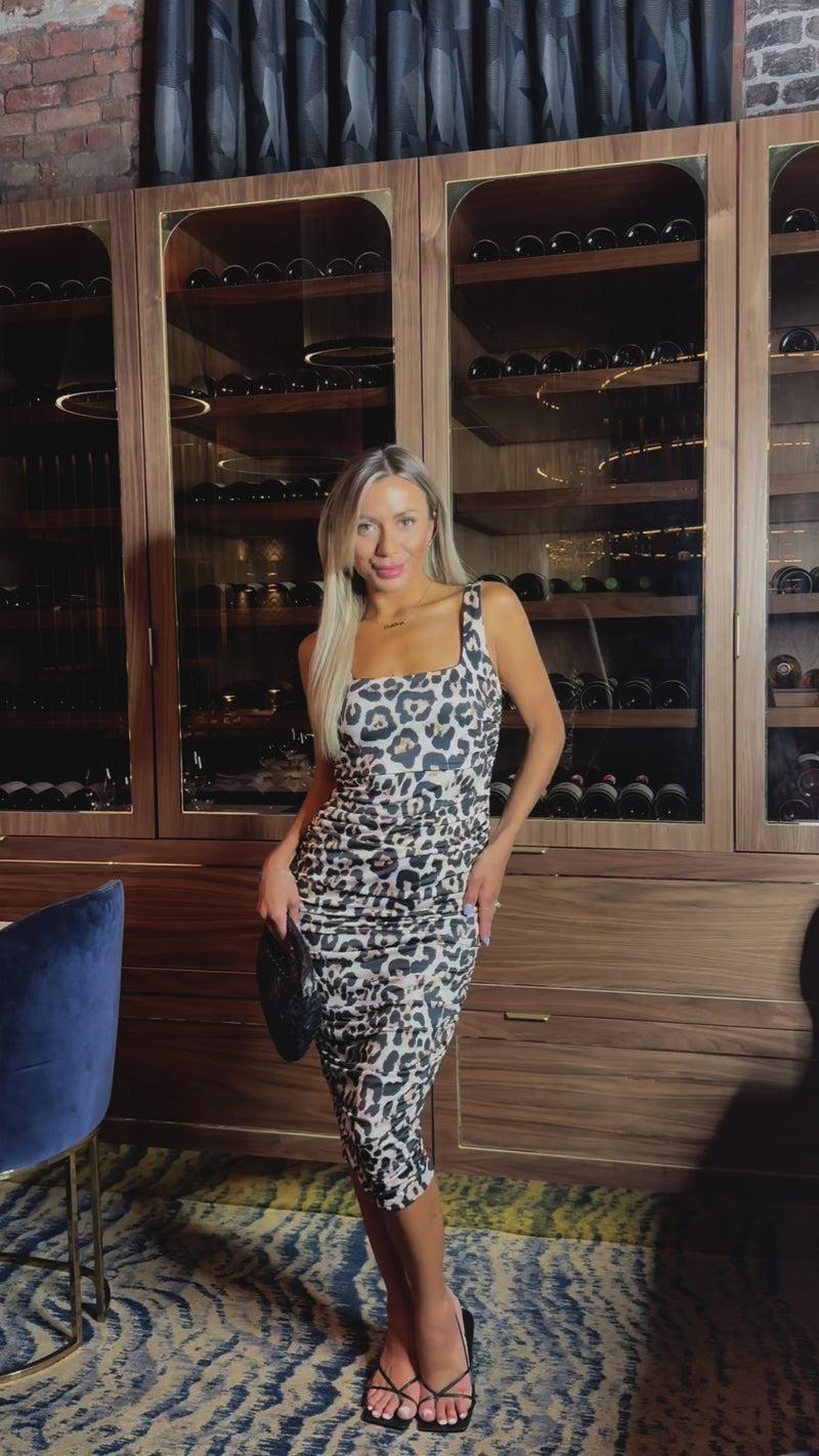 Ax Paris Multi Leopard Print Square Neck Sleeveless Bodycon Midi Dress