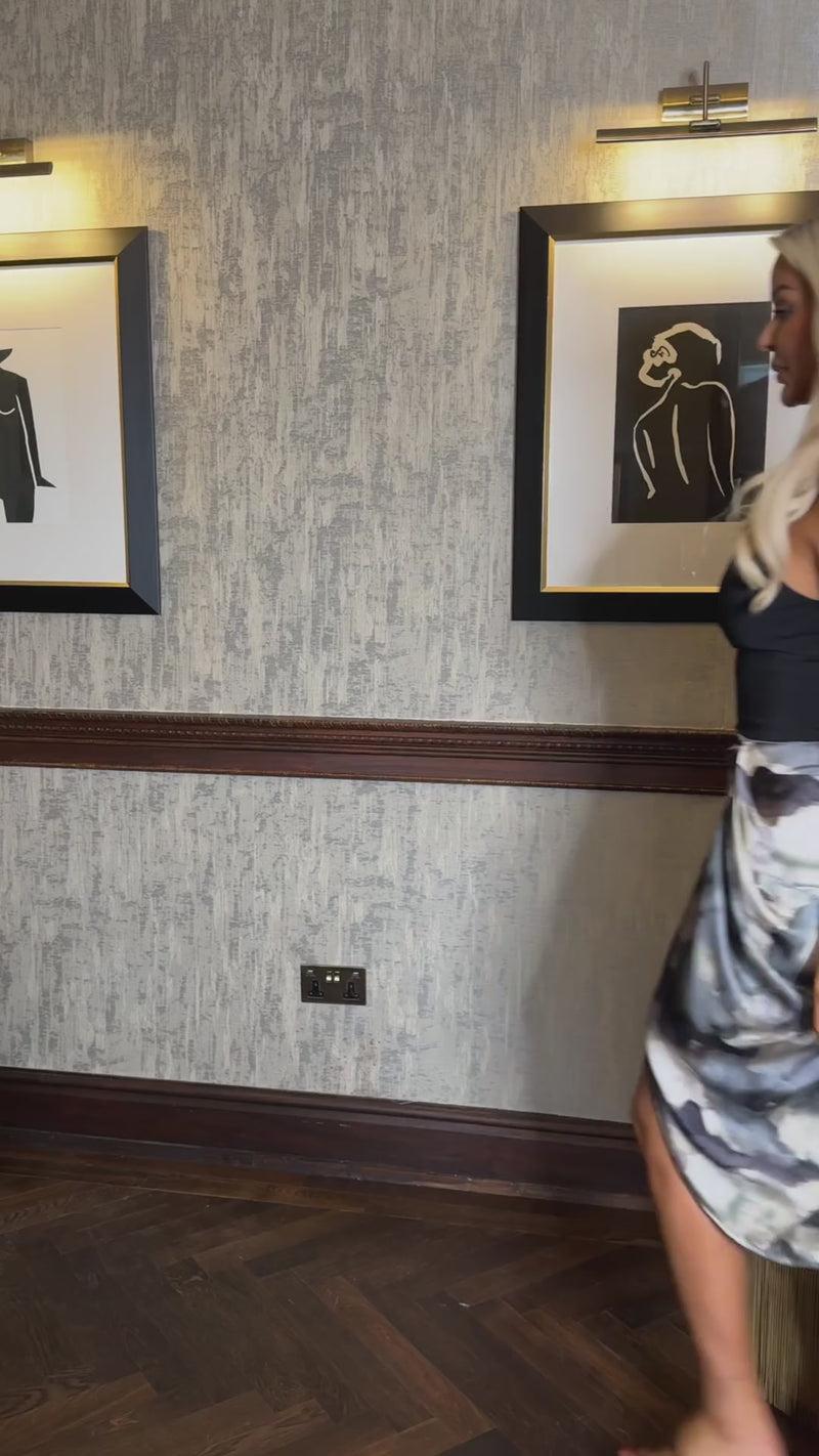 Ax Paris Multi Marble Print 2 In 1 Strappy Cowl Neck Gathered Skirt Midi Dress