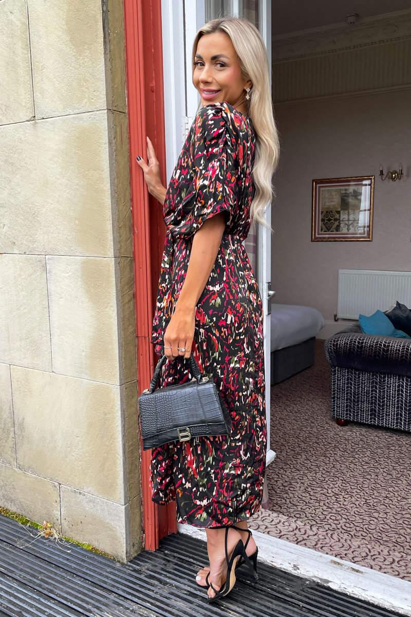 Ax Paris Multi Print Batwing Top Wrap Skirt Midi Dress