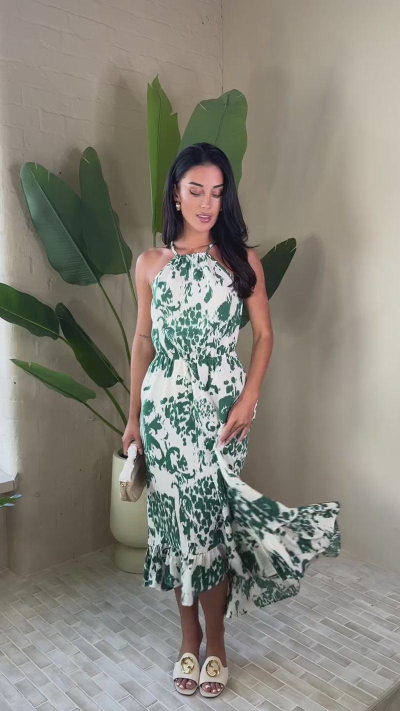 Ax Paris Multi Printed Frill Hem High Neck Midi Dress