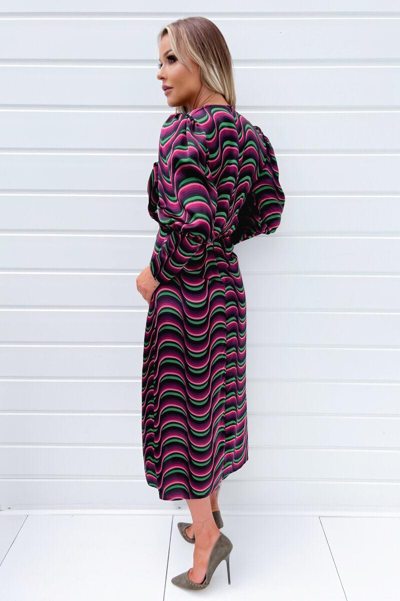 Ax Paris Multi Printed Long Sleeve Wrap Top Midi Dress