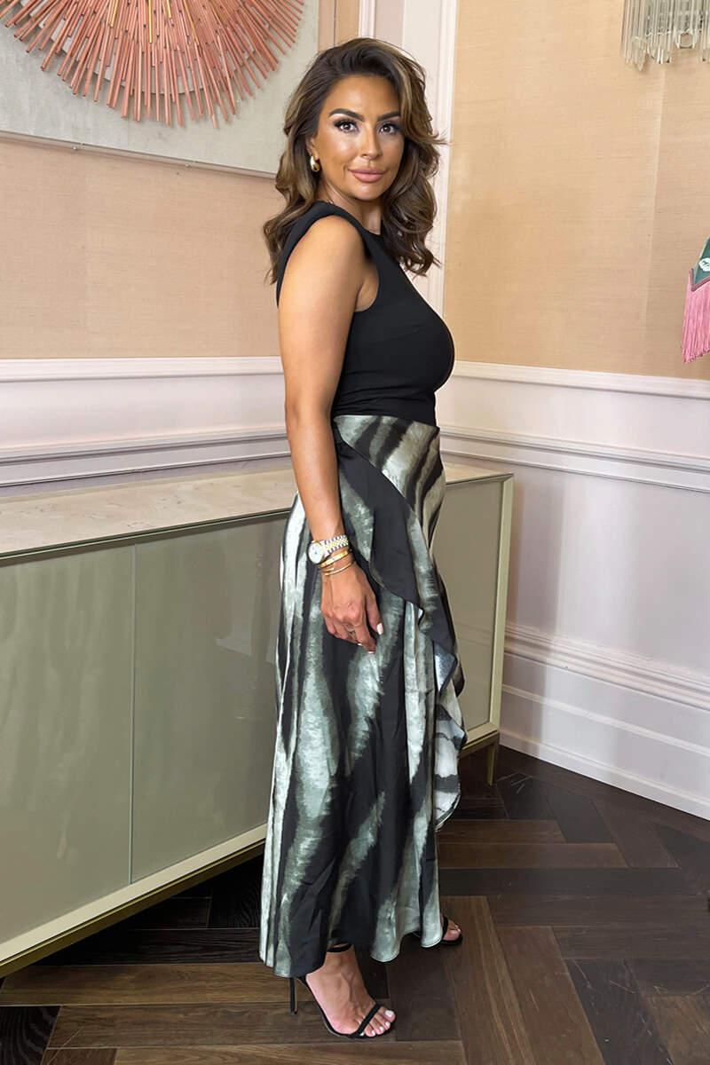 Ax Paris Multi Smudged Stripe Print 2 In 1 Frill Split Midi Dress