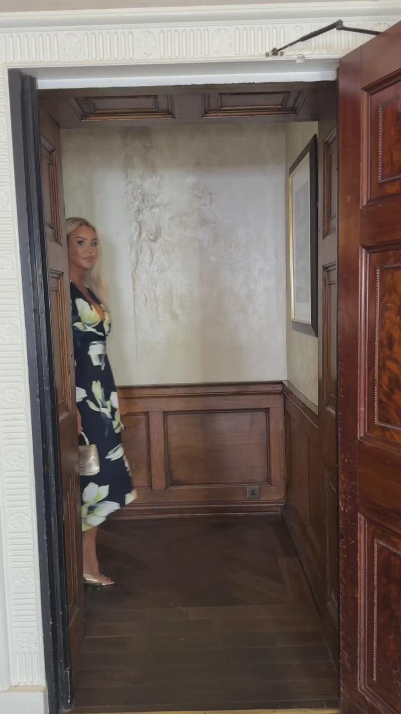 Ax Paris Navy Floral Print Short Sleeve Belted Wrap Midi Dress