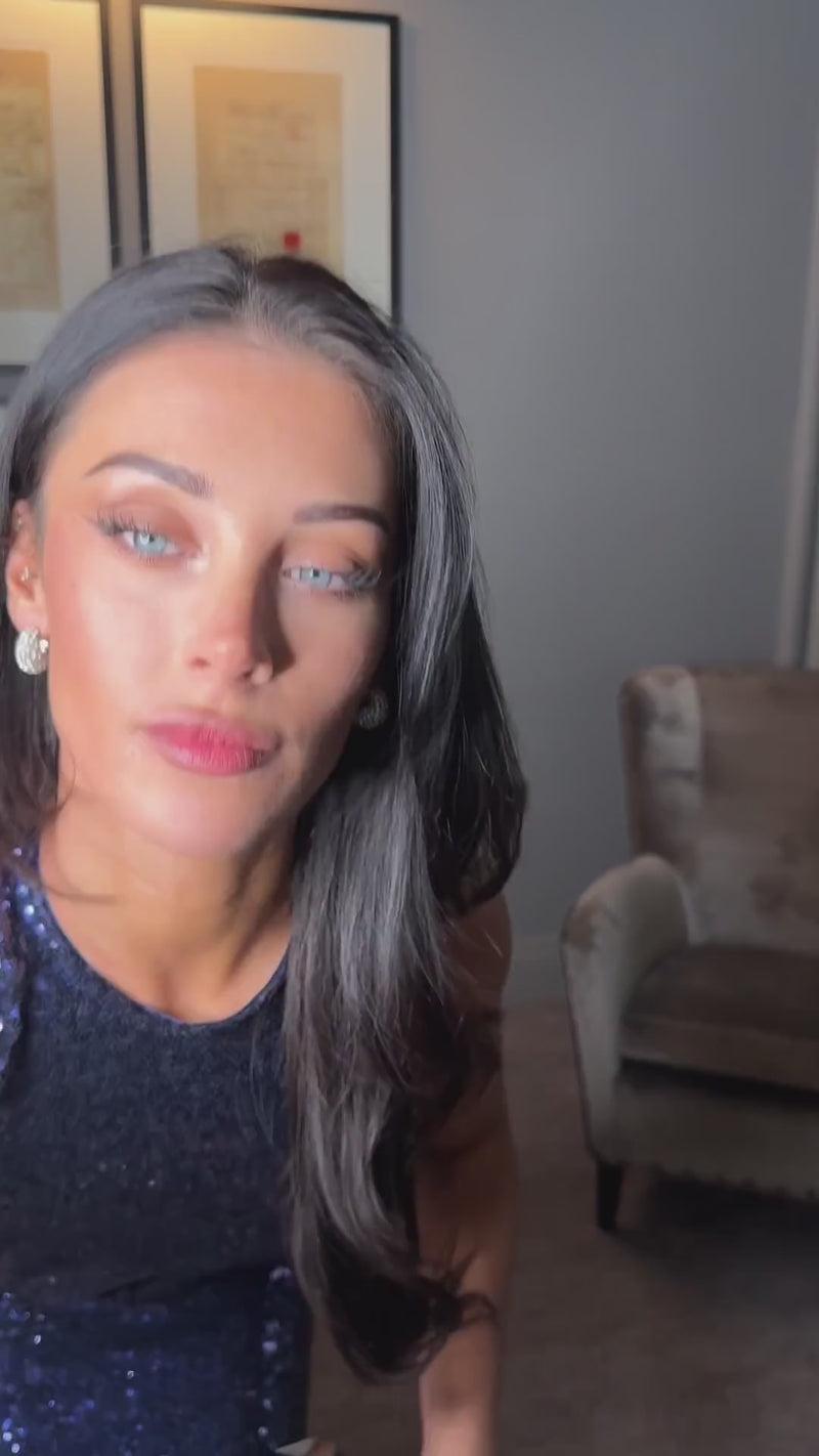 Ax Paris Navy Sequin Round Neck Gathered Midi Dress