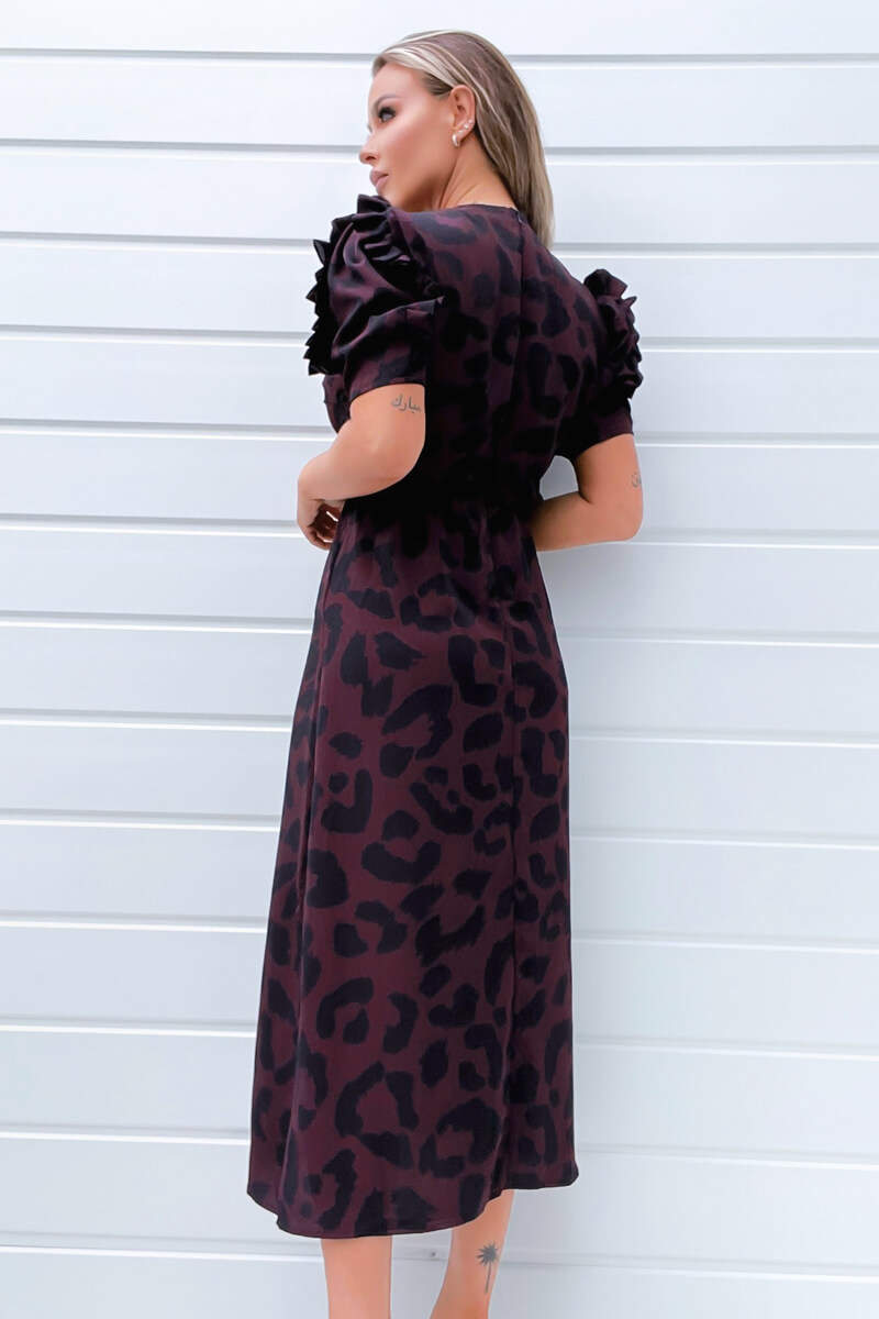 Ax Paris Plum Animal Print Pleated Sleeve Midi Dress