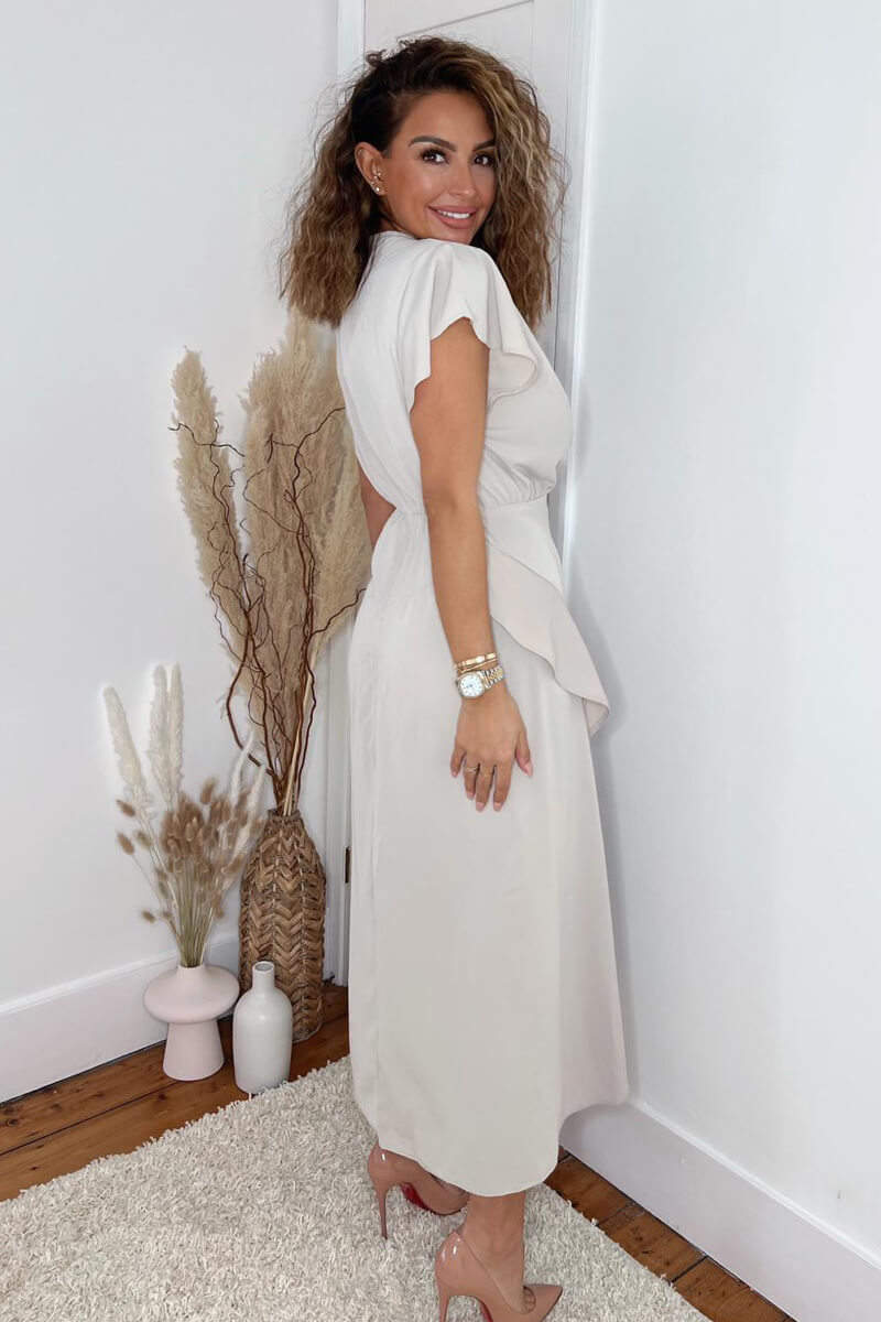 Ax Paris Stone Frill Detail Double Split Skirt Midi Dress