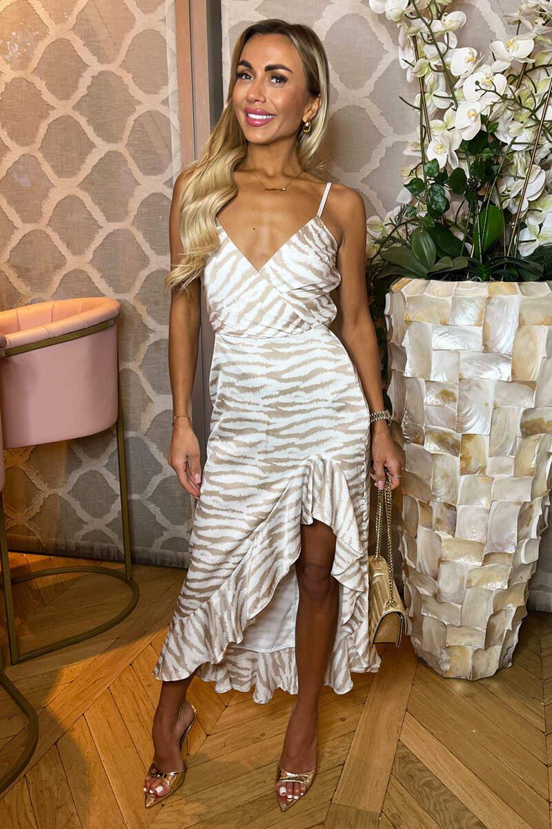 ax paris Stone Printed Frill Hem Strappy Midi Dress