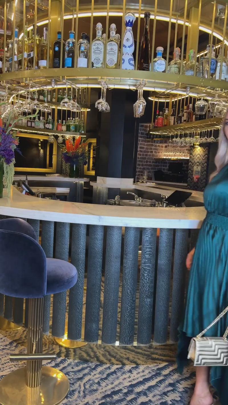 Ax Paris Teal Halter Neck Zig Zag Hem Pleated Midi Dress