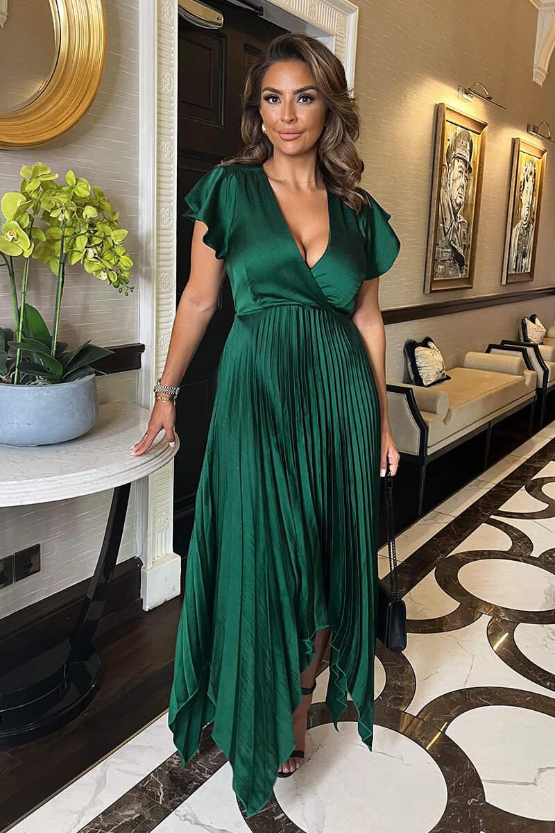 Ax Paris Teal Wrap Top Zig Zag Hem Pleated Midi Dress