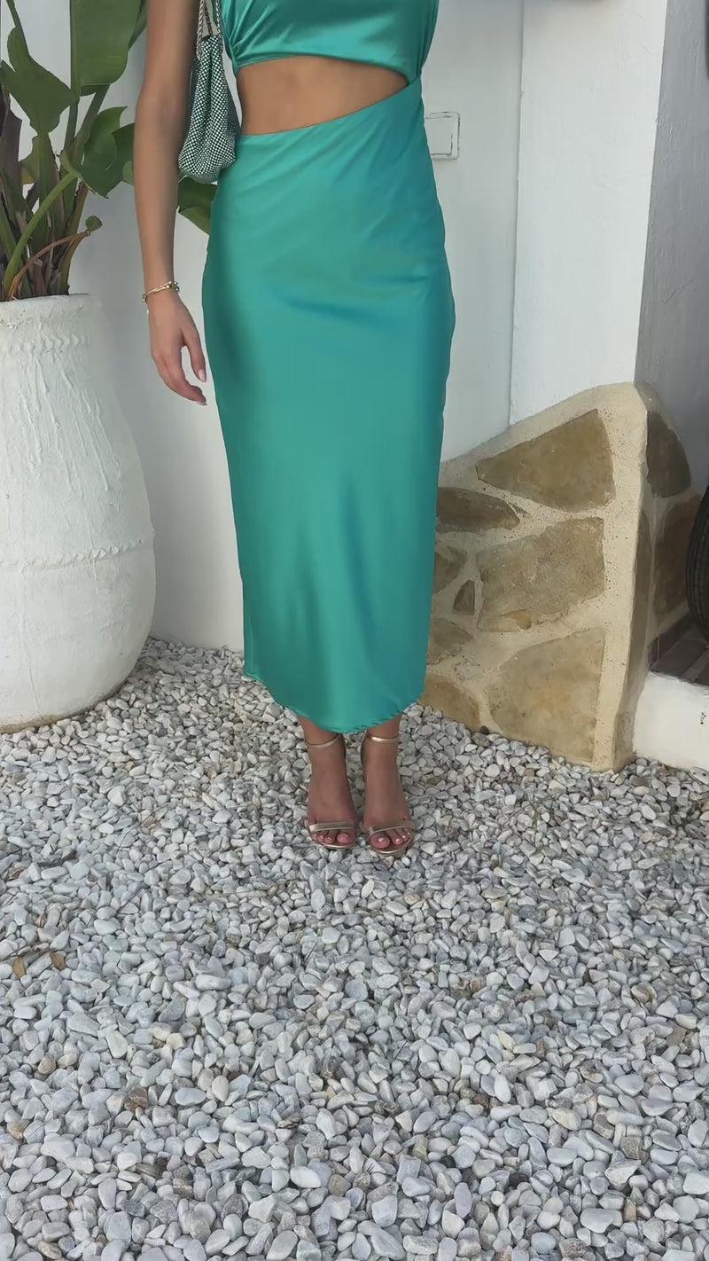 Ax Paris Turquoise Asymmetric Cut Out Strappy Midi Dress
