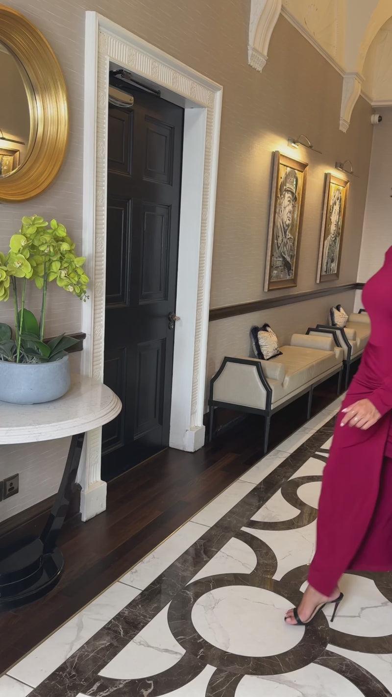 Ax Paris Wine Long Sleeves Knot Skirt Bodycon Midi Dress