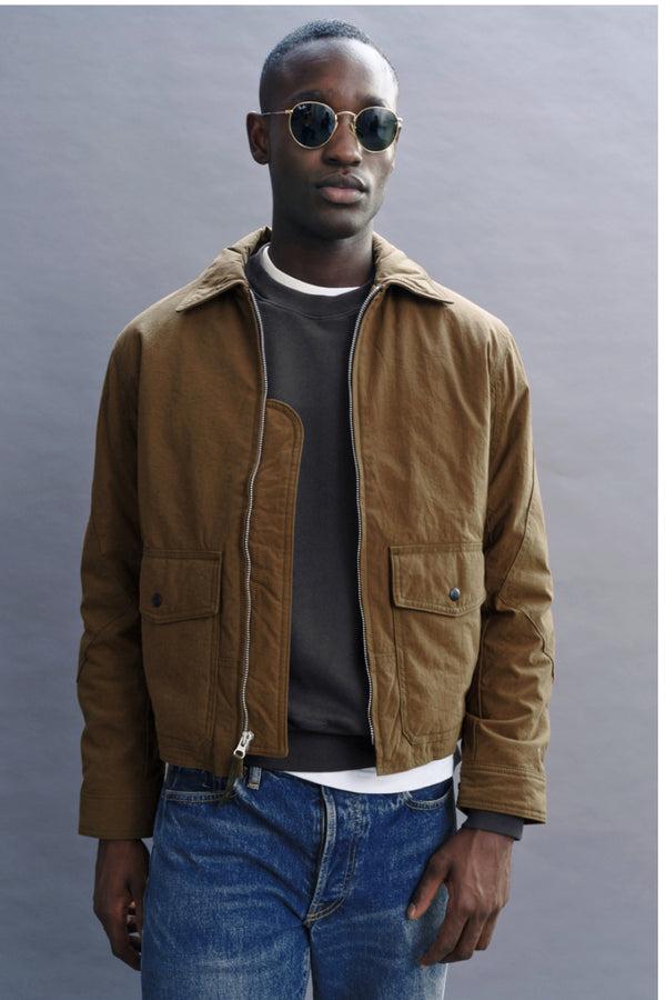 Ayr Classic Bomber Jacket In Cotton Twill Chino Weatherproof Nylon And 100% Leather - The Scrambler