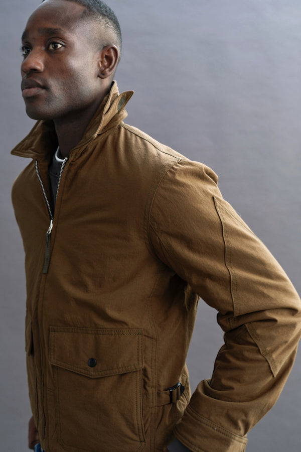 Ayr Classic Bomber Jacket In Cotton Twill Chino Weatherproof Nylon And 100% Leather - The Scrambler