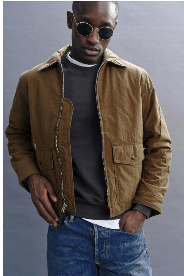 ayr Classic Bomber Jacket in Cotton Twill Chino Weatherproof Nylon and 100% Leather - The Scrambler